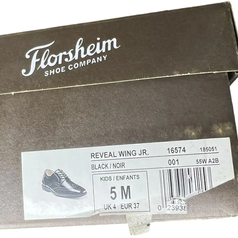 NEW Florsheim Boys Reveal Jr. Black Wingtip Oxford 5M